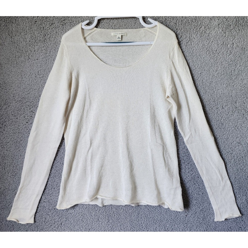 Vtg Banana Republic Sweater Women XL Cream Alpaca Cashmere Blend Scoop Neck Knit